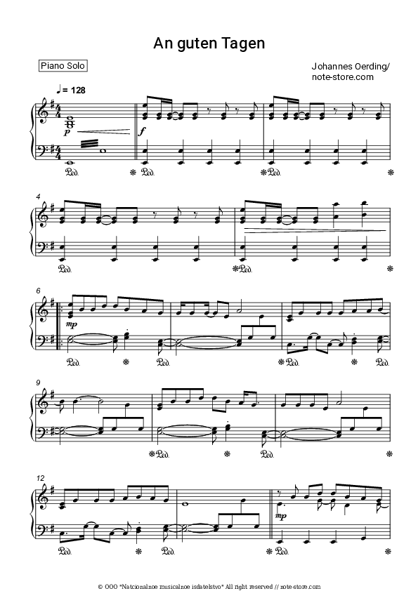 An guten Tagen - Johannes Oerding Piano Sheet Music - Piano.Solo