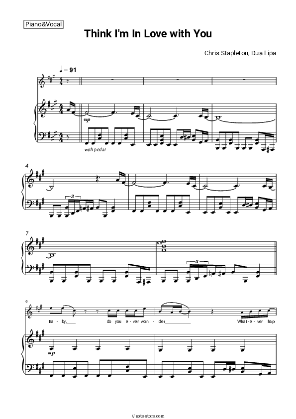 Think I'm In Love with You - Chris Stapleton, Dua Lipa Piano Sheet Music with the Voice part - Piano&Vocal