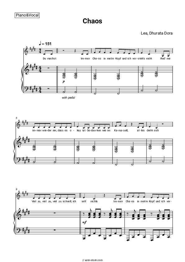 Chaos - LEA, Dhurata Dora Piano Sheet Music with the Voice part - Piano&Vocal