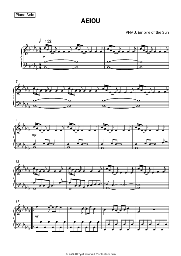 AEIOU - PNAU, Empire of the Sun Piano Sheet Music - Piano.Solo