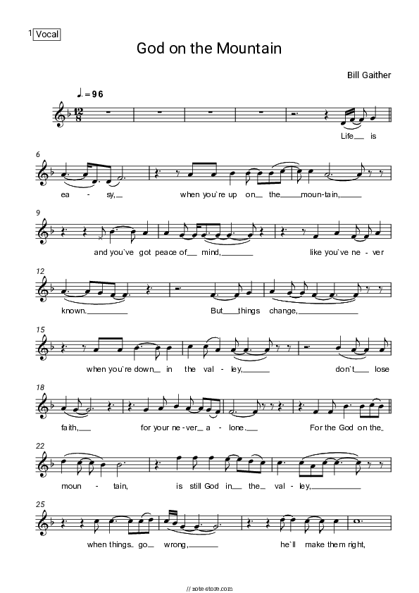 God on the Mountain - Bill Gaither Vocal Sheet Music - Vocal