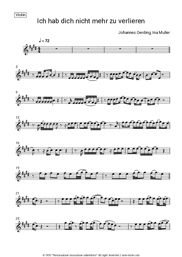 Ich hab dich nicht mehr zu verlieren - Johannes Oerding, Ina Müller Violin Sheet Music - Violin