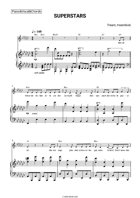 SUPERSTARS - Tream, treamiboii Piano Sheet Music with the Vocal and Chords - Piano&Vocal&Chords