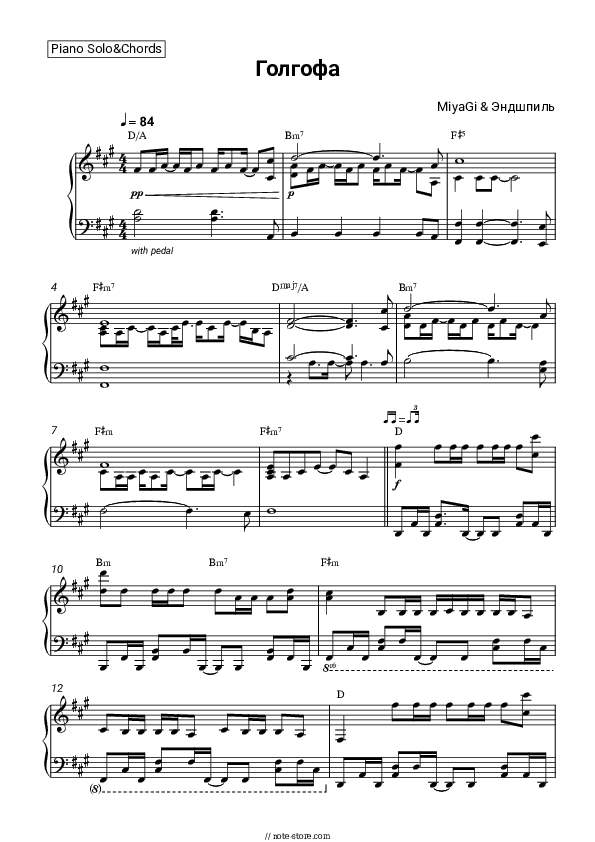 Голгофа - MiyaGi & Andy Panda (Endgame) Piano Sheet Music and Chords - Piano.Solo&Chords
