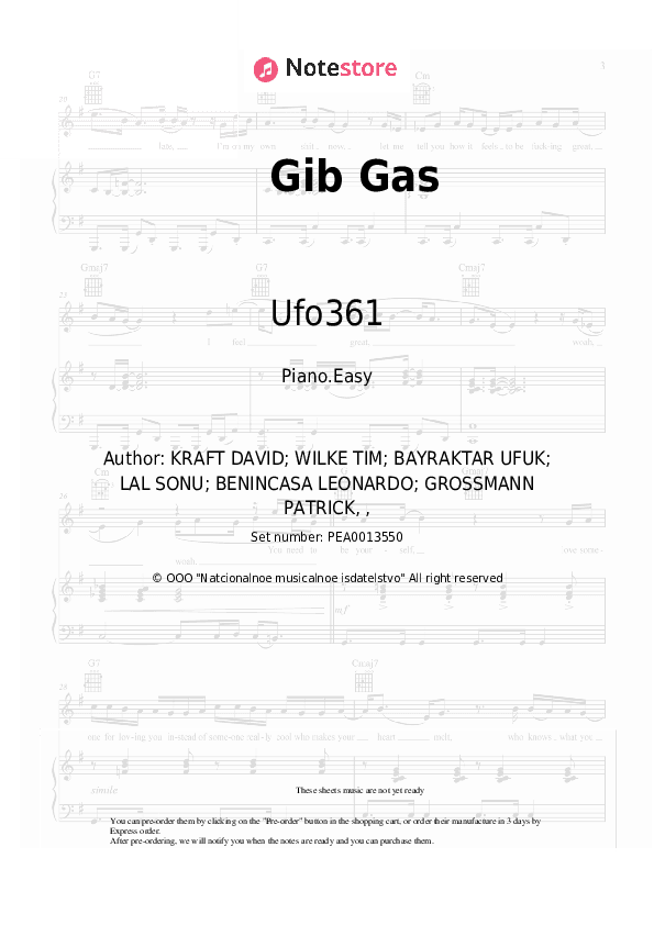 Gib Gas - Ufo361, Luciano Piano Sheet Music Easy - Piano.Easy