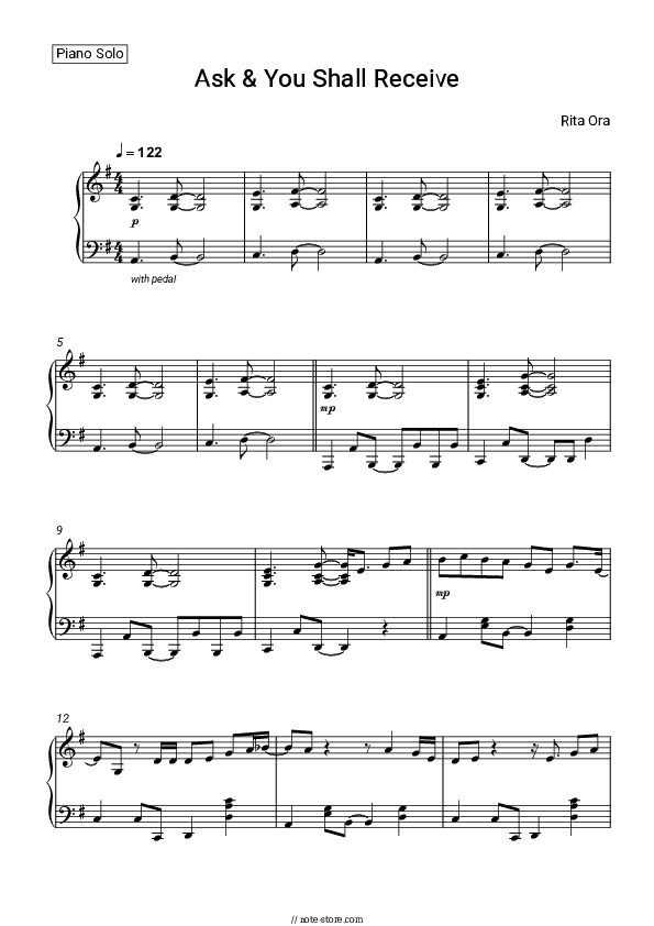 Ask & You Shall Receive - Rita Ora Piano Sheet Music - Piano.Solo