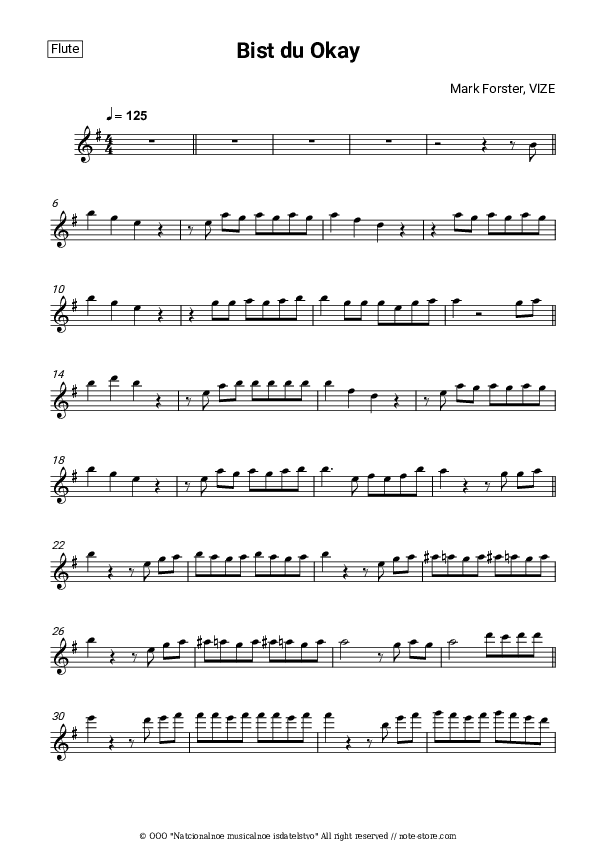 Bist du Okay - Mark Forster, VIZE Flute Sheet Music - Flute