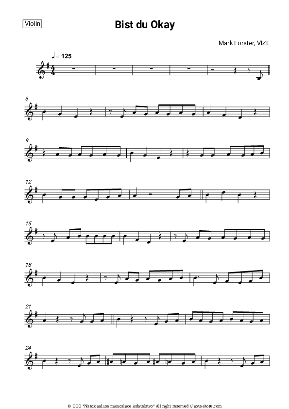 Bist du Okay - Mark Forster, VIZE Violin Sheet Music - Violin