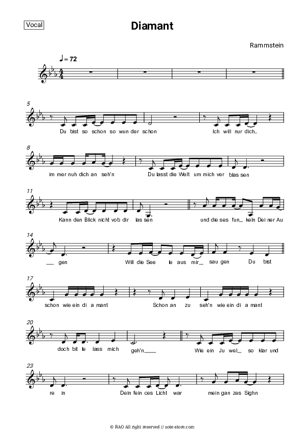 DIAMANT - Rammstein Vocal Sheet Music - Vocal