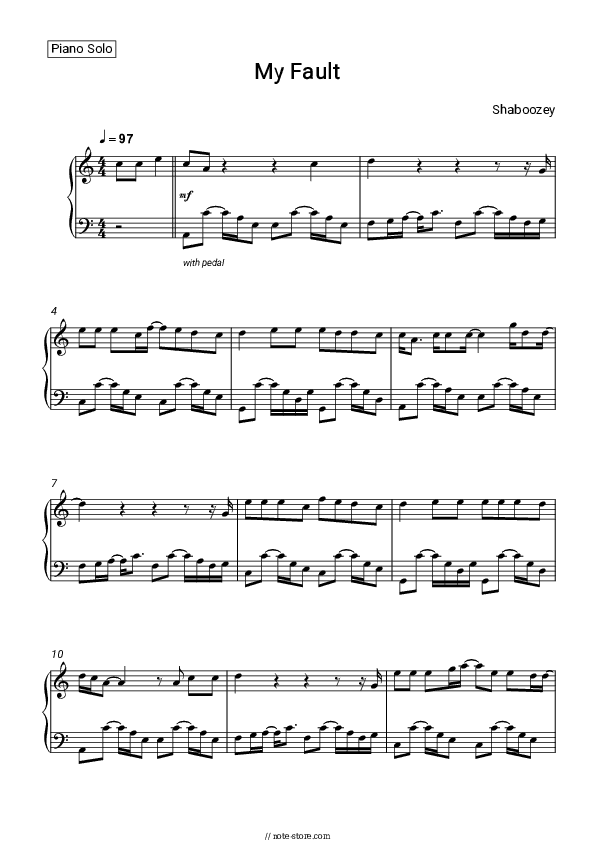 My Fault - Shaboozey Piano Sheet Music - Piano.Solo