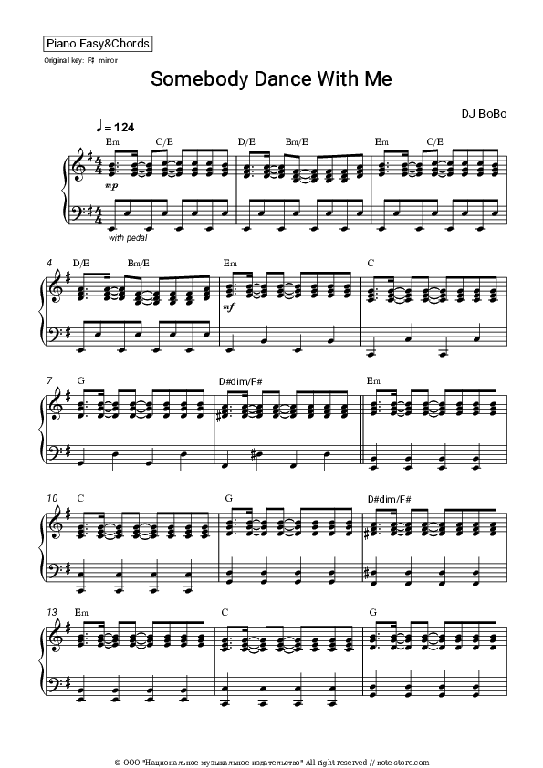 Somebody Dance With Me - DJ BoBo Sheet Music Easy and Chords - Piano.Easy&Chords