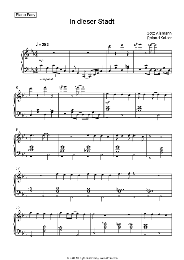 In dieser Stadt - Götz Alsmann, Roland Kaiser Piano Sheet Music Easy - Piano.Easy