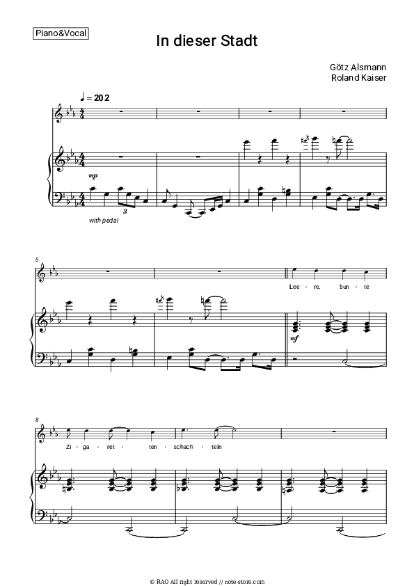 In dieser Stadt - Götz Alsmann, Roland Kaiser Piano Sheet Music with the Voice part - Piano&Vocal