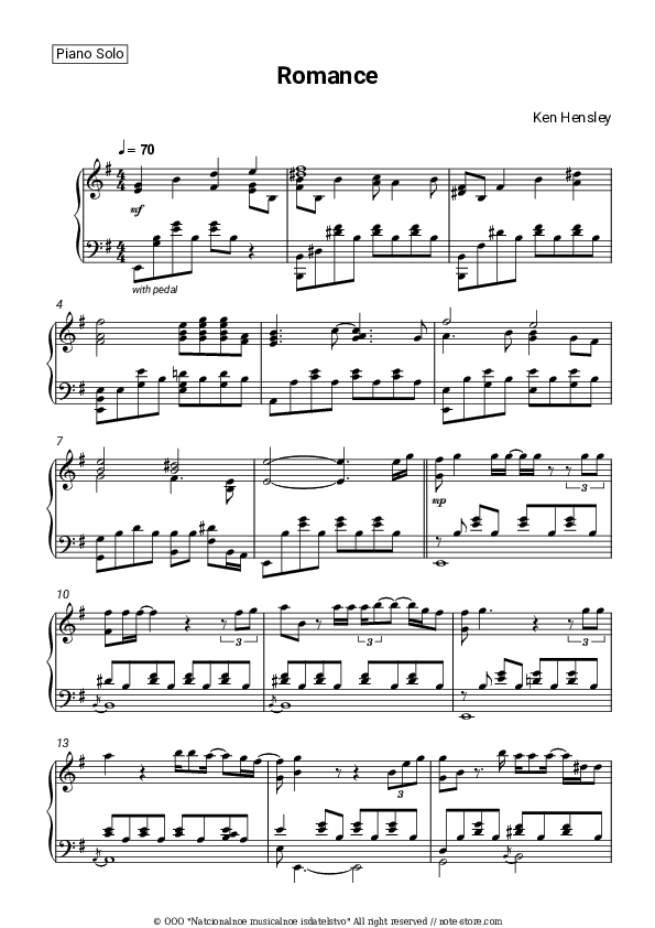 Romance - Ken Hensley Piano Sheet Music - Piano.Solo