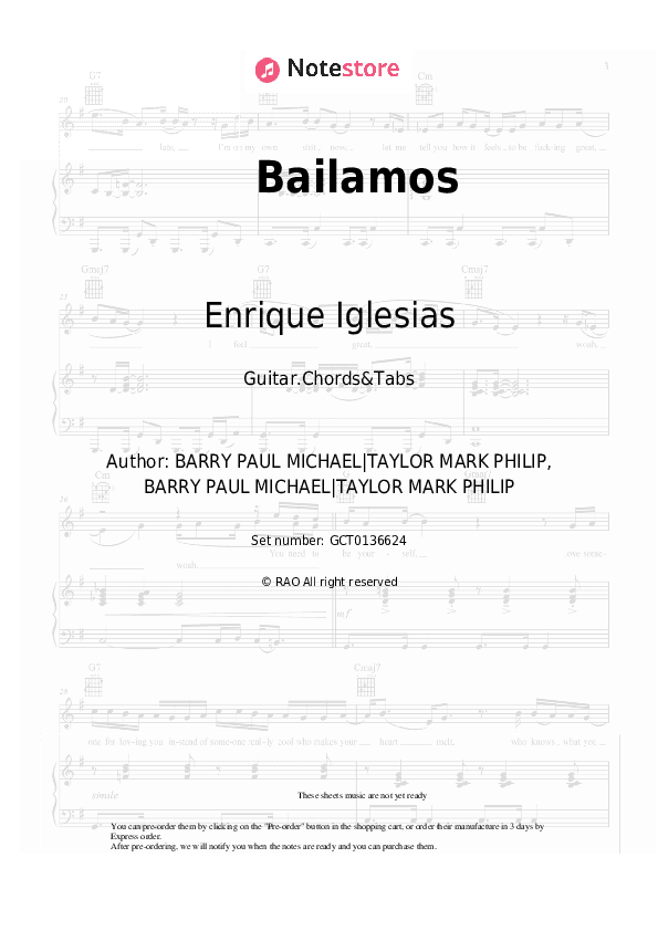 Bailamos - Enrique Iglesias Chords and Tabs - Guitar.Chords&Tabs