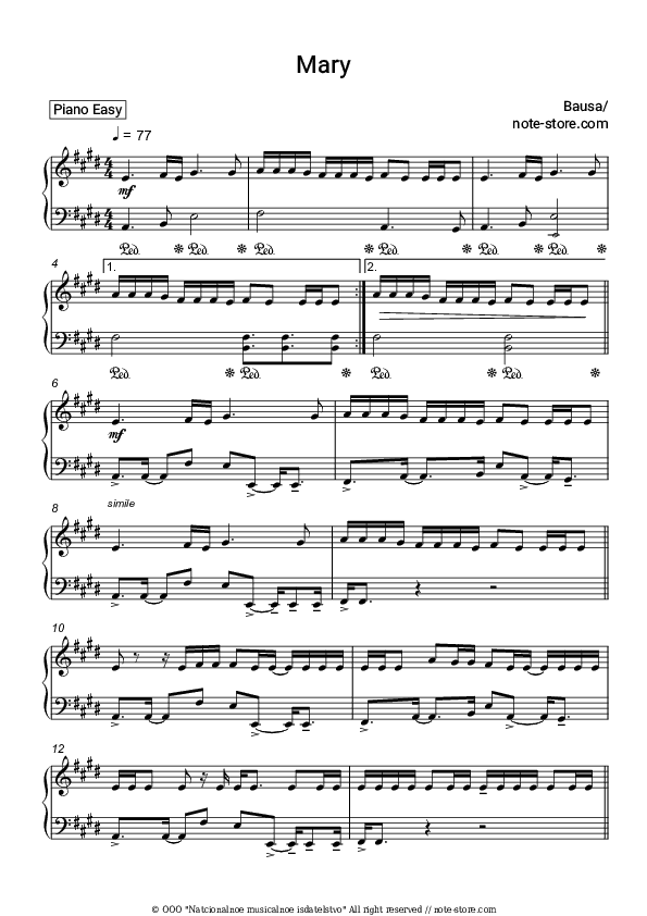 Mary - Bausa Piano Sheet Music Easy - Piano.Easy