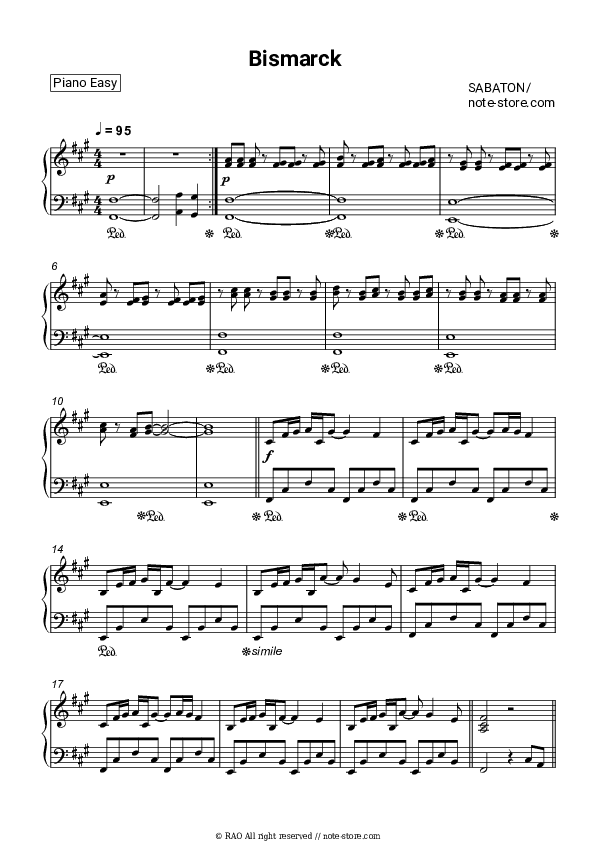 Bismarck - Sabaton Piano Sheet Music Easy - Piano.Easy