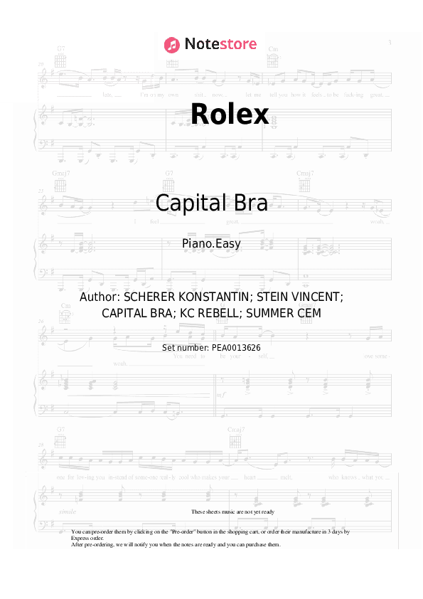 Rolex - Capital Bra, Summer Cem, KC Rebell Piano Sheet Music Easy - Piano.Easy