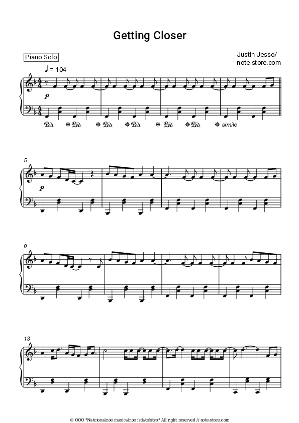 Getting Closer - Justin Jesso Piano Sheet Music - Piano.Solo