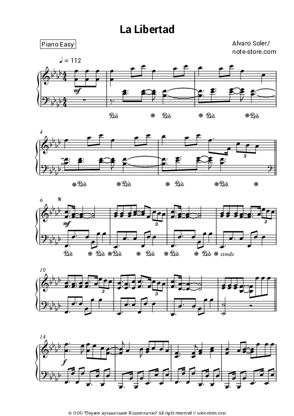 La Libertad - Alvaro Soler Piano Sheet Music Easy - Piano.Easy