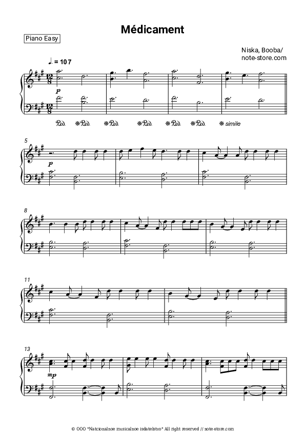 Médicament - Niska, Booba Piano Sheet Music Easy - Piano.Easy