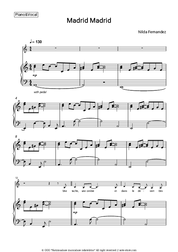 Madrid Madrid - Nilda Fernandez Piano Sheet Music with the Voice part - Piano&Vocal