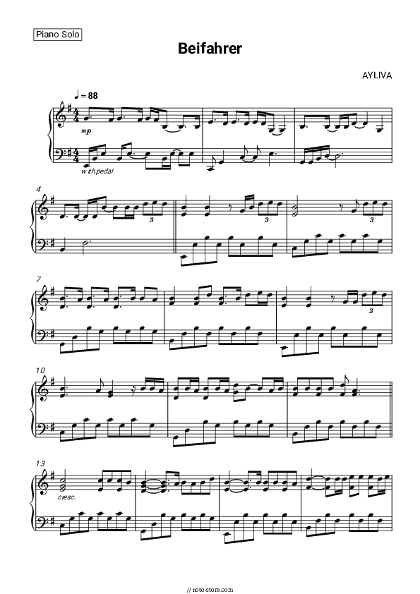 Beifahrer - AYLIVA Piano Sheet Music - Piano.Solo