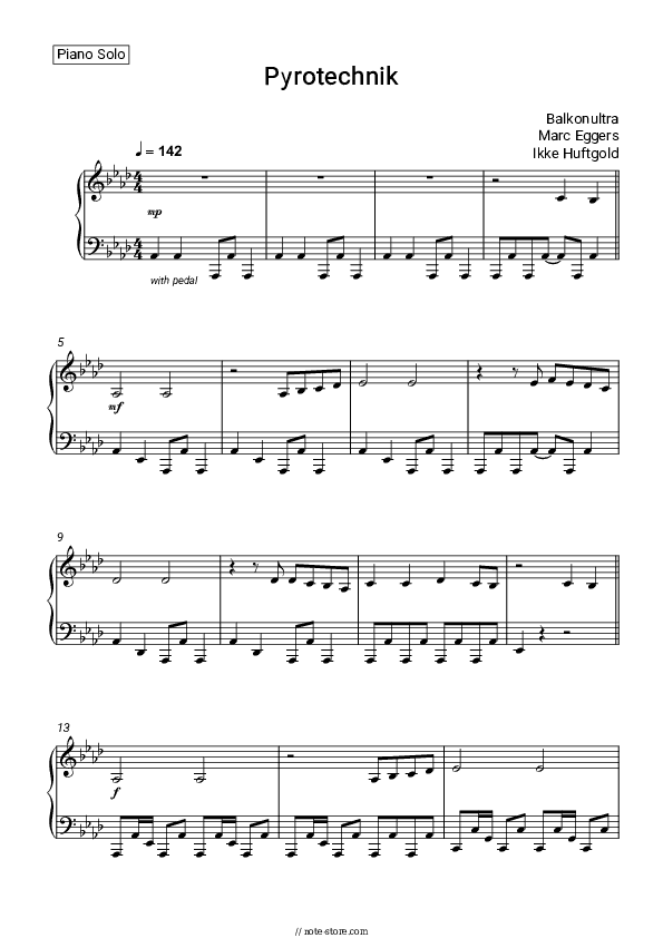 Pyrotechnik - Balkonultra, Marc Eggers, Ikke Huftgold Piano Sheet Music - Piano.Solo