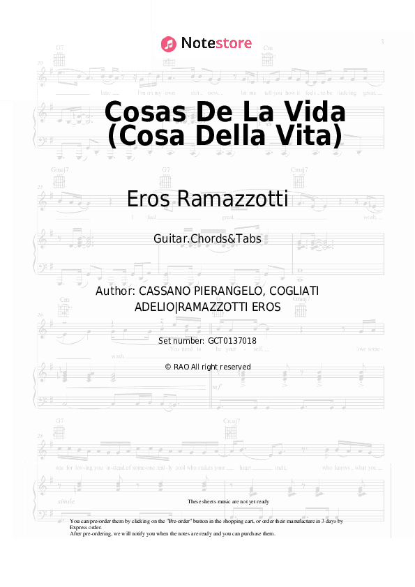 Cosas De La Vida (Cosa Della Vita) - Eros Ramazzotti Chords and Tabs - Guitar.Chords&Tabs