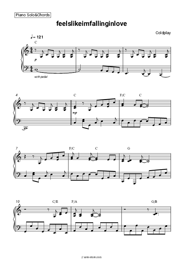 feelslikeimfallinginlove - Coldplay Piano Sheet Music and Chords - Piano.Solo&Chords