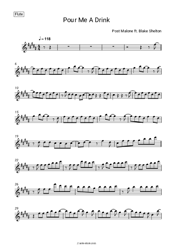 Pour Me A Drink - Post Malone Flute Sheet Music - Flute