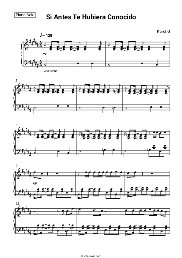 Si Antes Te Hubiera Conocido - Karol G Piano Sheet Music - Piano.Solo