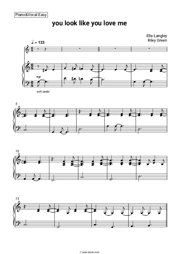 you look like you love me - Ella Langley, Riley Green Piano Sheet Music Easy and Vocal - Piano&Vocal.Easy