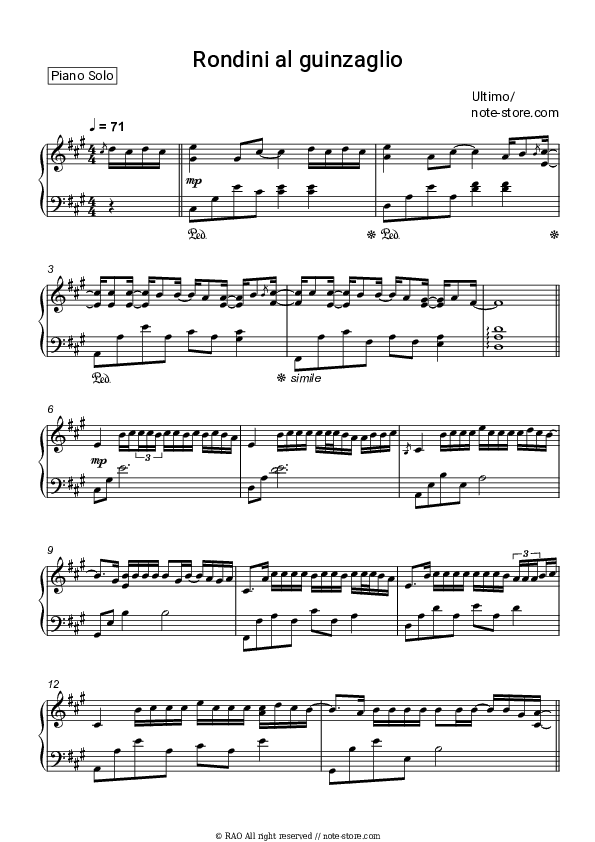 Rondini al guinzaglio - Ultimo Piano Sheet Music - Piano.Solo