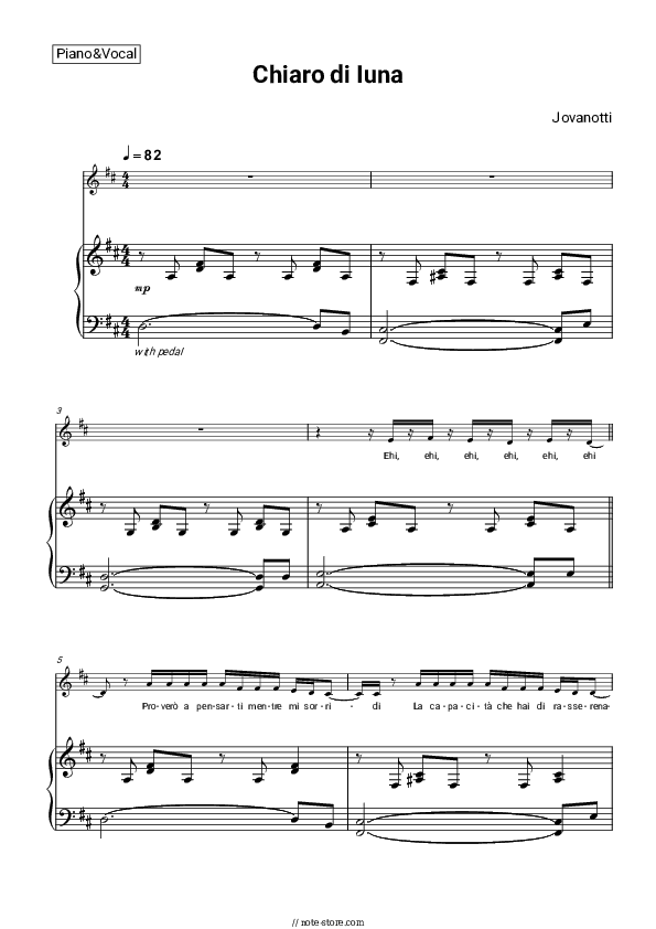 Chiaro di luna - Jovanotti Piano Sheet Music with the Voice part - Piano&Vocal