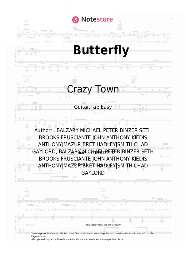 Butterfly - Crazy Town Tabs Easy - Guitar.Tab.Easy