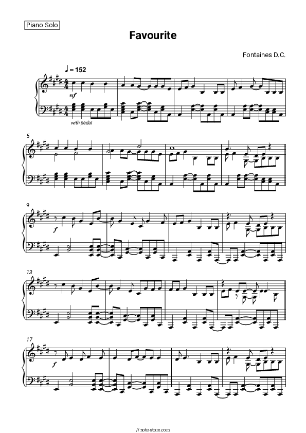 Favourite - Fontaines D.C. Piano Sheet Music - Piano.Solo