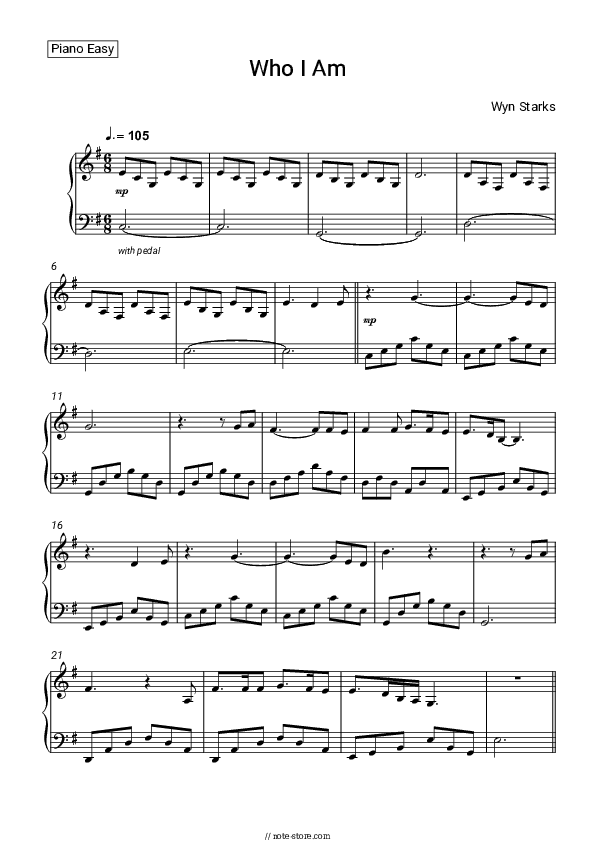 Who I Am - Wyn Starks Piano Sheet Music Easy - Piano.Easy