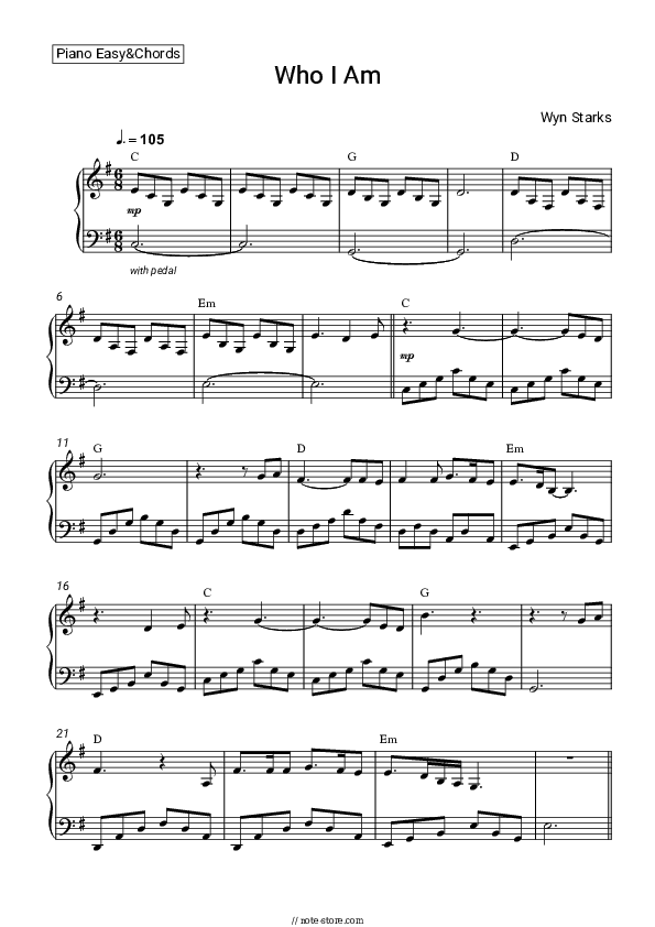 Who I Am - Wyn Starks Sheet Music Easy and Chords - Piano.Easy&Chords