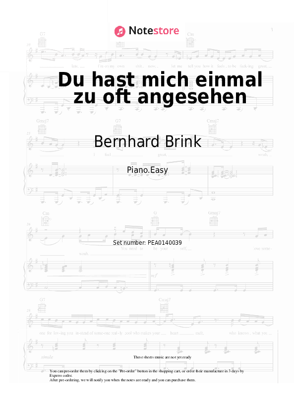 Du hast mich einmal zu oft angesehen - Bernhard Brink, Sonia Liebing Piano Sheet Music Easy - Piano.Easy