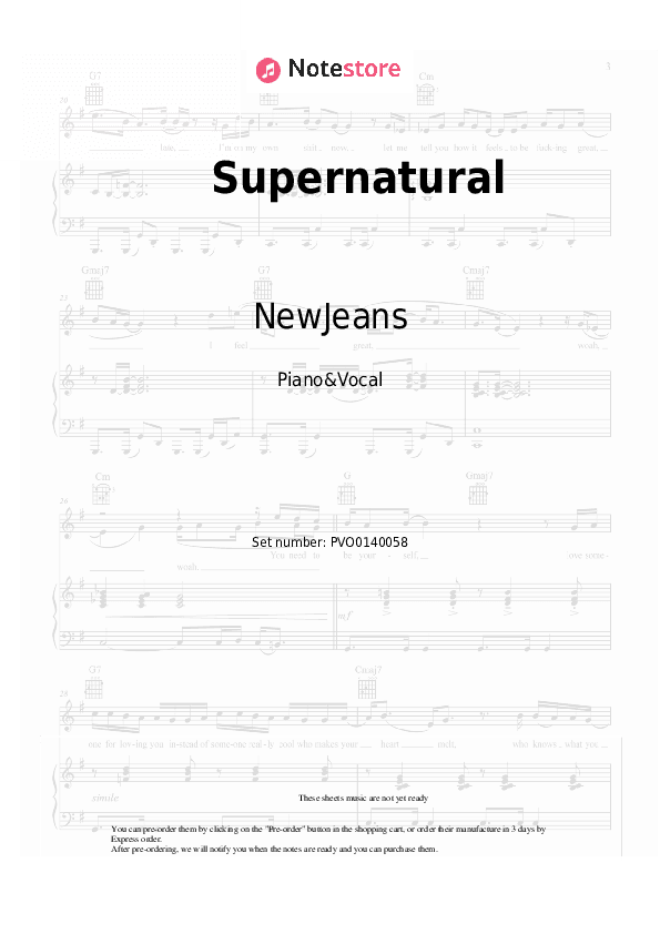 Supernatural - NewJeans Piano Sheet Music with the Voice part - Piano&Vocal