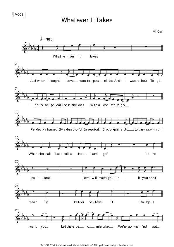 Whatever It Takes - Milow Vocal Sheet Music - Vocal