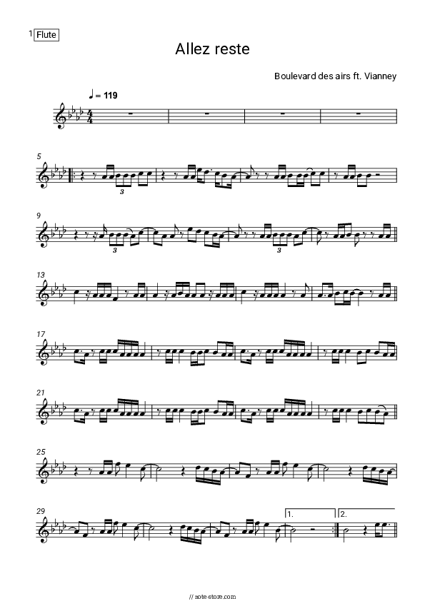 Allez reste - Boulevard des airs, Vianney Flute Sheet Music - Flute