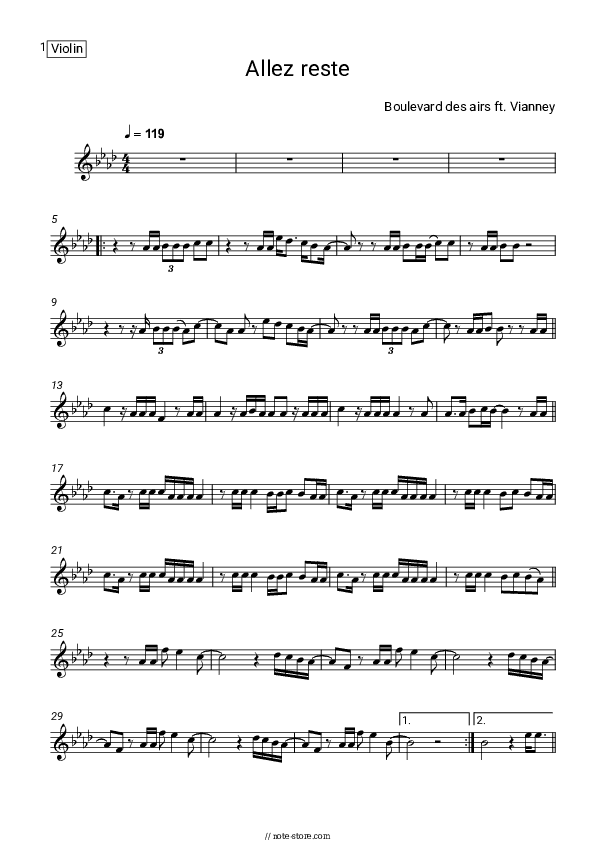 Allez reste - Boulevard des airs, Vianney Violin Sheet Music - Violin