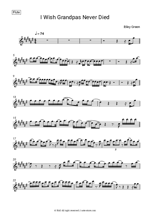 I Wish Grandpas Never Died - Riley Green Flute Sheet Music - Flute