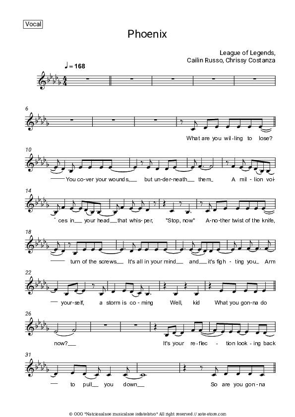 Phoenix - League of Legends, Cailin Russo, Chrissy Costanza Vocal Sheet Music - Vocal