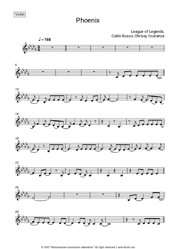 Phoenix - League of Legends, Cailin Russo, Chrissy Costanza Violin Sheet Music - Violin