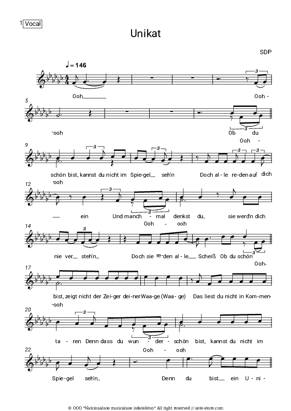 Unikat - SDP Vocal Sheet Music - Vocal