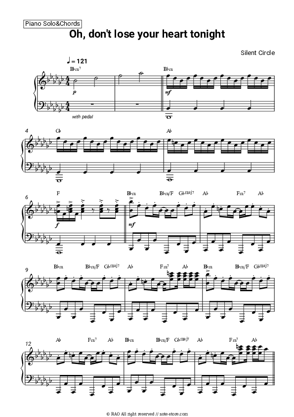 Oh, don't lose your heart tonight - Silent Circle Piano Sheet Music and Chords - Piano.Solo&Chords