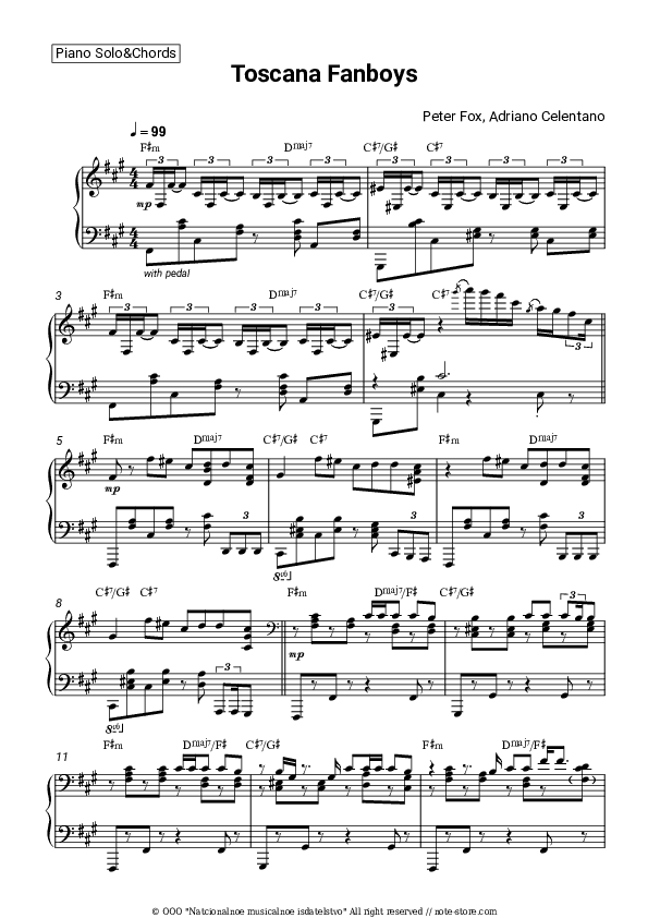 Toscana Fanboys - Peter Fox, Adriano Celentano Piano Sheet Music and Chords - Piano.Solo&Chords
